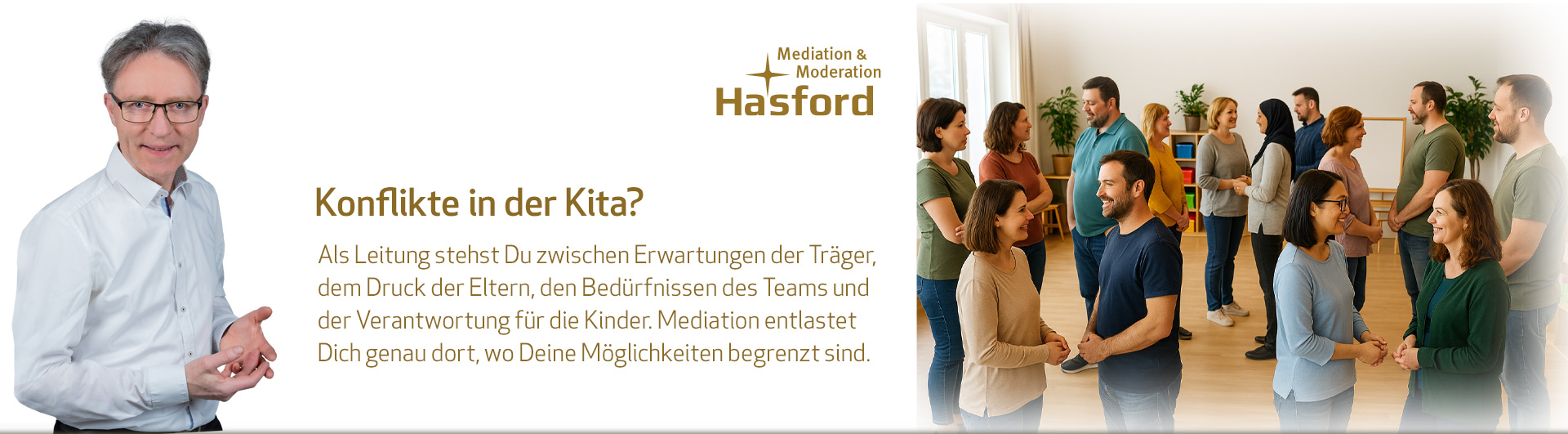 Mediation, Konfliktlösung in der Kita - Mediation bei Streit in der Kitastreit • Vertraulich, allparteilich, rechtskonform • Strukturierter Prozess mit Decision-Log • Mandats- und Rollenklärung vor Start • Abschlussvereinbarungen mit Review-Terminen • Berlin/Brandenburg und deutschlandweit, deutschsprachig in Präsenz und Online