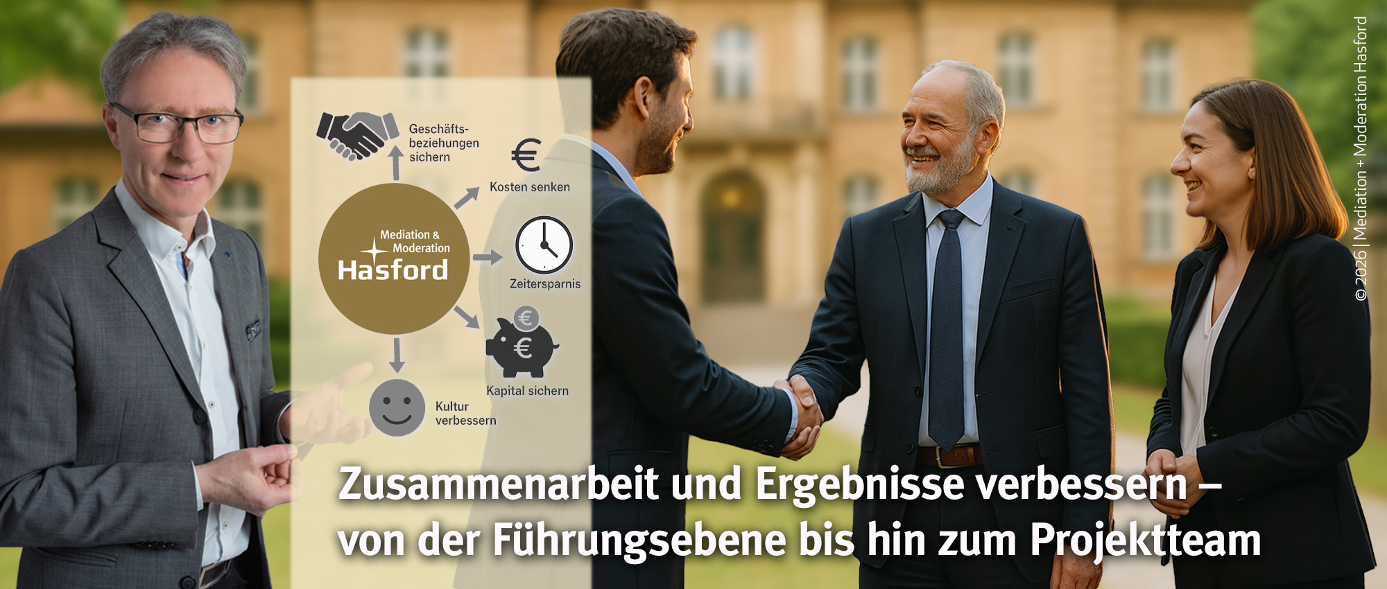 Wirtschafts-Mediation und Strategieentwicklung für Organsiation, Verband und Unternehmen. Starten wir unsere Zusammenarbeit!
Fokus: Konfliktfrei und zielgerichtet Arbeit. Ich biete dafür Mediation, Moderation sowie den Aufbau von Konflikt-Resilienz in Wirtschaft und Gesellschaft.
